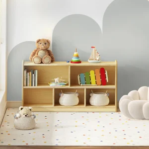 2-Tier Wood Montessori Cabinet for Kids,Toddler Room Book Shelves Toy Organizers and Storage