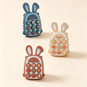 3Pcs Food Grade Silicone Baby Teether Rabbit Phone Shape Teething Toy Set BPA Free Infant Chew Sensory Toy