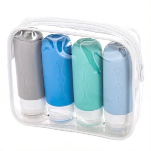 4Pcs Silicone Travel Bottles Set Leak Proof Refillable Toiletry Containers with Clear Storage Bag