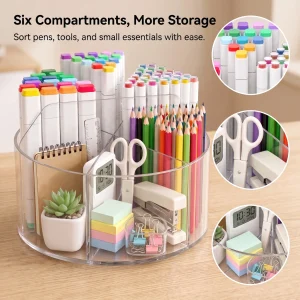 2pcs Clear Acrylic 360° Rotating Desk Organizer - Multi-Purpose Spinning Pen Holder & Makeup Carousel